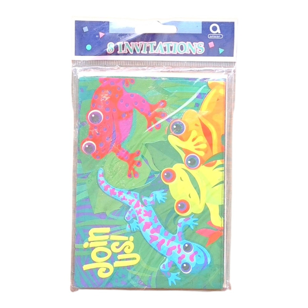 Amscan Frogs & Friends Party Invitations 8 Cards & Envelopes Birthday Kids Theme